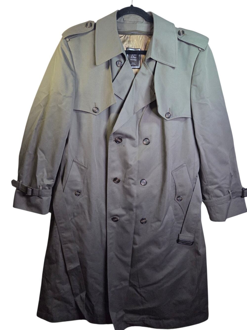 Vintage Christian Dior Monsieur Men’s 44S Green Trench Coat Removable Wool Liner